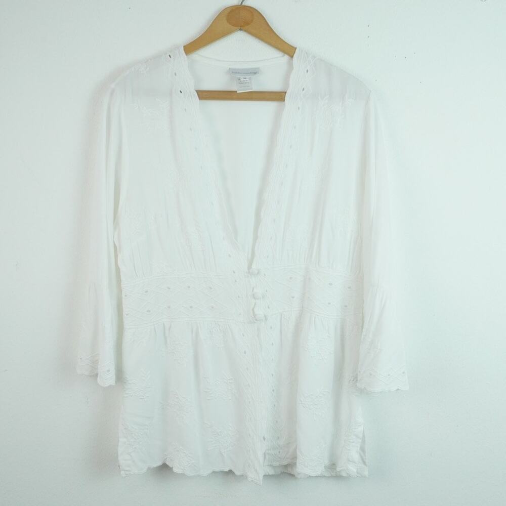 Soft Surroundings Medium‎ Top White Eyelet Embroidered Cottagecore Romantic Poet